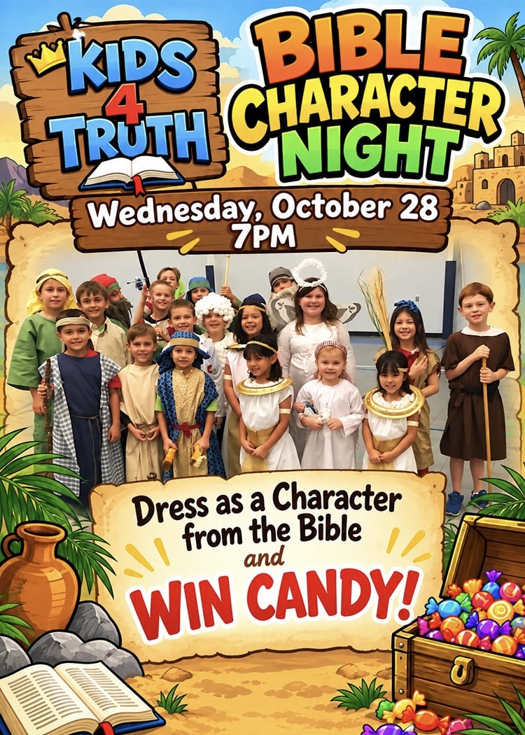 Kids 4 Truth Bible Character Night — Wednesday, October 28 at 7 PM